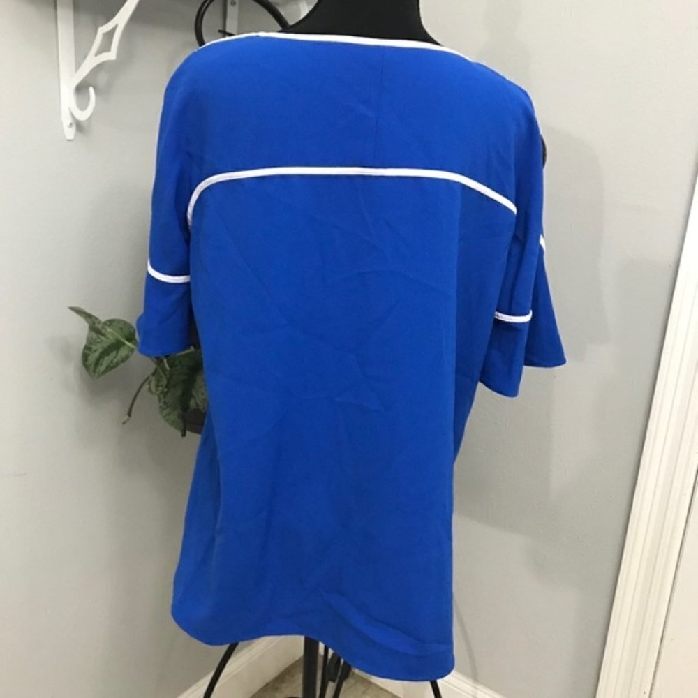 Alfani Royal Blue Textured Blouse Piped Flutter size Large new with tags#4 - Picture 5 of 8